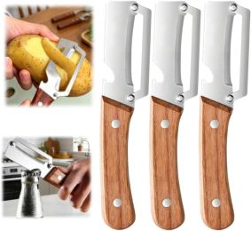 Multi-Functional Vegetable Peeler fo Kitchen: 2 in 1 Stainless Steel Peeler with Wooden Handle and Bottle Opener - Peelers for Potato Pumpkin Pap