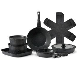 17 Piece Pots and Pans Set, Granite Nonstick Detachable Handle Cookware, Space Saving Induction Cookwares, Kitchen RV Cooking Sets with Frying, S