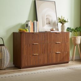 6 Drawers Dresser,55 Wide Modern Chest Of Drawers Curved Wave Design, Dresser TV Stand, Wood Drawer Organizer For Bedroom, Living Room, Hallway, (Option: Walnut)