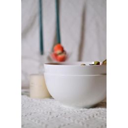 Setaria Bone China Dinnerware Set, 2 Pieces 8-inch Large Deep Salad Bowl, Soup, Cereal, Oatmeal, Fruit, Rice, Ivory White With Narrow Curve Strip (Option: Ivory White)