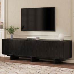 Retro Style Wood Grain TV Stand With Wavy Door Design For TVs Up To 75, Rustic Media Console With Ample Storage Space, Sturdy Base TV Cabinet Wit (Option: Black)