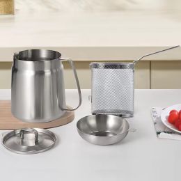 Thickened 304 Stainless Steel Food-grade Oil Dispenser, 3.5-liter Large Capacity, With Filter And Frying Basket (Option: Silver)