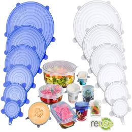 6/12/24PCS BPA-free Silicone Stretch Lids; Food Bowl Covers; Reusable Food Saving Cover; Stretchable Multifunctional Fruit And Vegetable Fresh-ke (Color: 12PCSBlue)
