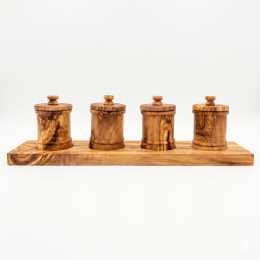 Premium Olive Wood Canister Set with Carved Storage Base - Elegant Countertop Kitchen Organizers for Spices, Tea, Coffee (size: 4-canister set plus base)